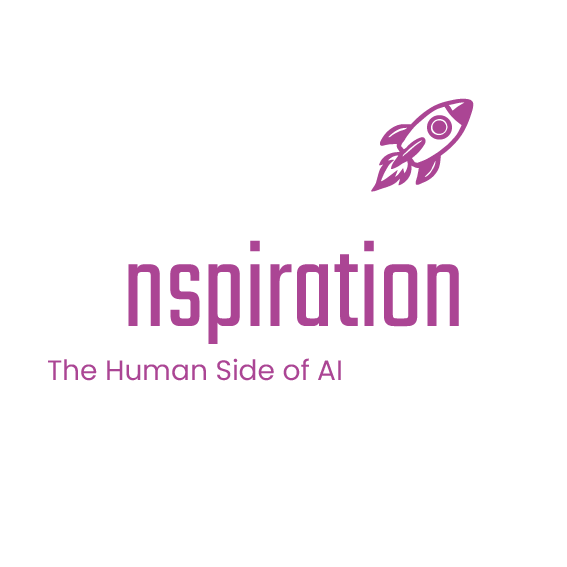 Logo von nspiration mit dem Slogan 'The Human Side of AI' und einer raketenförmigen Grafik.