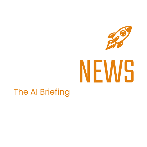 Logo mit dem Text 'NEWS' in orange und einem illustrierenden Raketensymbol, daneben der Schriftzug 'The AI Briefing'.